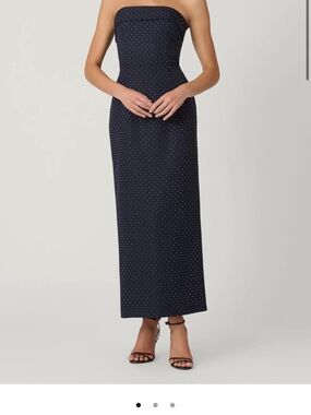 Shoshanna Navy Strapless Crystal-Studded Twill Strapless Dress